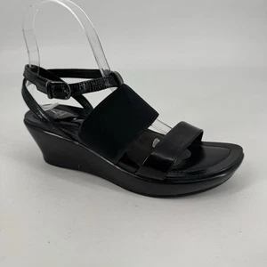Dansko Sandals 38 8 black patent leather wedge minimalist comfort summer office - Picture 1 of 7
