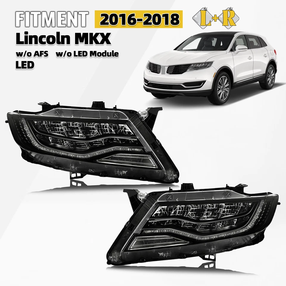 For 2016-2018 Lincoln MKX LED Headlight w/o Auto Leveling Left+Right Pair Foto 1 de 4