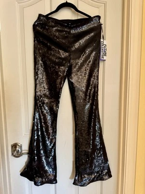 NWT Future Collective Kahlana Barfield Brown Black Sequin Flare Pants Size 6 - Image 1 of 4