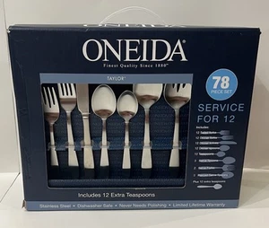 Oneida Taylor 78 Pc Set Silverware Flatware Service for 12 Stainless Steel - Picture 1 of 6