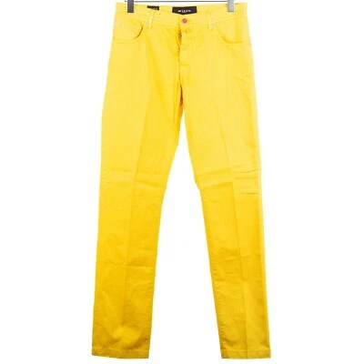 NUEVO CON ETIQUETAS KITON NAPOLI Pantalones Amarillo Blanco Rayas Algodón US:33 EU:49 Jeans Pantalón de Verano Foto 1 de 4