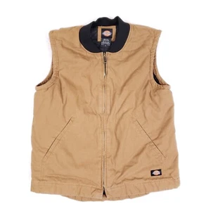 Dickies Workwear Vest Tan Quilted Lined Duck Canvas Zip Front Size Medium Rugged - Picture 1 of 10