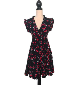 Unique Vintage Dress Cap Sleeve Cherry Print Pin Up Dress Size XS - Picture 1 of 10