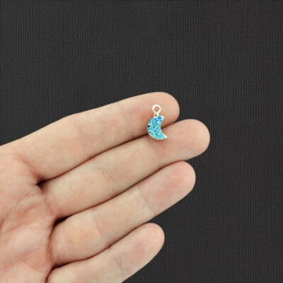 2 dijes de resina tono dorado druzy luna creciente azul - K376 Foto 1 de 2