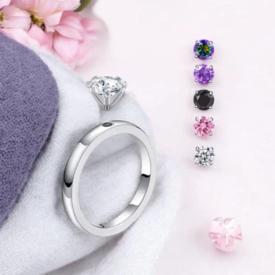 Quality Stainless Steel 5PC Interchangeable 1.5CT Zirconia Solitaire Ring - Image 1 of 4