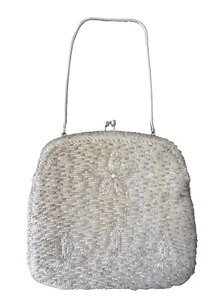 Vintage silberfarbene perlenfarbene Geldbörse Abendtasche - Bild 1 von 5