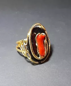 Anello Argento Vermeil -con corallo E Onice - Foto 1 di 9
