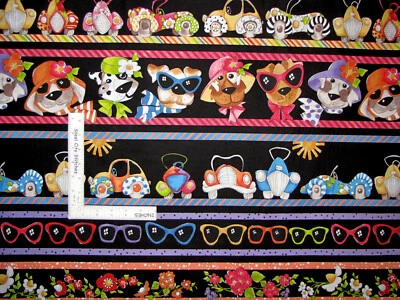 Loralie Go Doggie Dog Border Stripe Cotton Fabric Loralie Designs 23" Length - Image 1 of 2