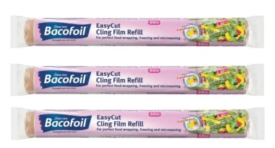 3 x Bacofoil EasyCut Cling Film Refills Keeps food fresher for longer 35cm x 60m