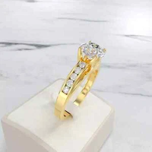2 Ct Round Cut Real Moissanite Women Engagement Ring 14k Yellow Gold Plated - Picture 1 of 7