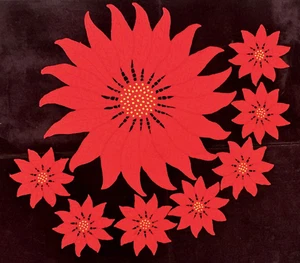 Vintage MCM Handmade Linen Poinsettia Large Table Mat Doily & 7 Coasters A368 - Picture 1 of 4