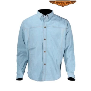 Men's Blue Leather Shirt With Look Of Denim available in 8 Chest sizes 36 to 62" - Picture 1 of 4