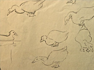 T13-79390. Eighteen Geese pencil drawing Jessie Cheney Fairbanks Boston ca 1935 - Picture 1 of 2