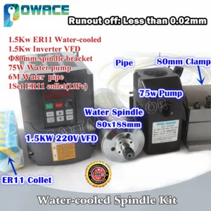 Motor de husillo CNC 1,5 KW ER11 220 V refrigerado por agua + inversor VFD HY de 1,5 KW + abrazadera + bomba - Imagen 1 de 10