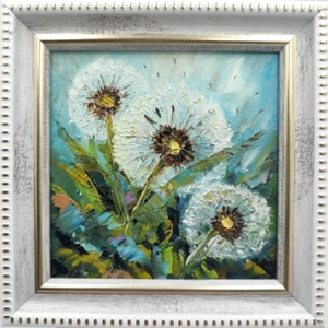 Blooming Flowers Cute Dandelion Painting Original Floral Oil Impasto Art Signed - Picture 1 of 9