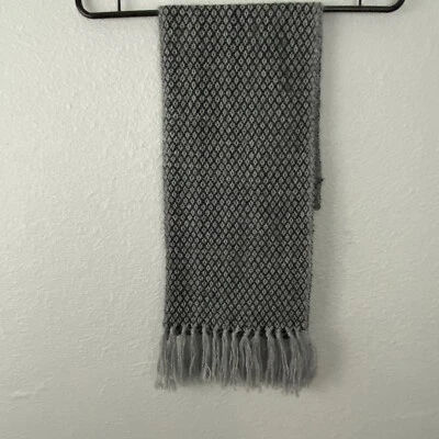 Cachecol de lã Alpaca Lucitex genuíno peruano com franjas cachecol macio preto e cinza - Imagem 1 de 4