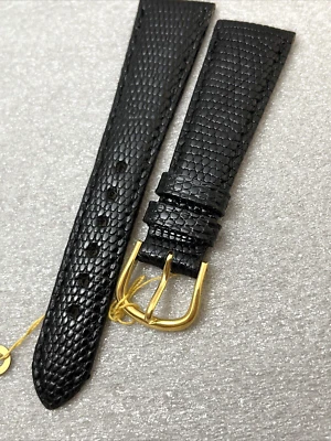 DeBeer PARIS Watch Strap 20 x 14 Lizard Leather Shiny Black Short 6.5" Thin - Image 1 of 4