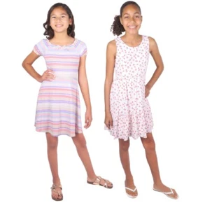 Zunie Youth Girls 2 Pack Dress Multi Stripe/White Floral - Picture 1 of 4