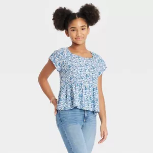 Girls' Peplum Woven Top - art class Light Blue Floral XL 14/16 - Picture 1 of 1