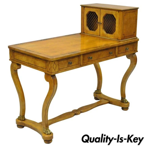 Vintage French Regency Rosewood Walnut Cartonnier Desk Table Bronze Paw Feet Cover