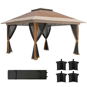 Outsunny 3.6 x 3.6m Pop Up Gazebo with Netting and Wheeled Bag, Brown - Picture 1 of 12