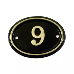 Polished Brass & Black Oval House Number Sign - Number 9 - Picture 1 of 1