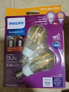 Philips Warm Glow 60W Equivalent Soft White A15 Base Dimmable LED Light Bulb - Picture 1 of 9