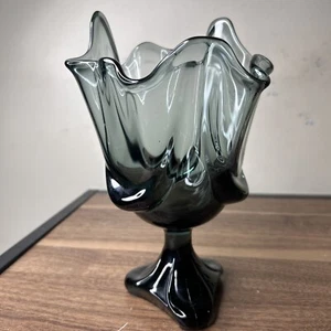 Vintage Viking Glass Three Foil Epic Drape 9.5” Vase - Charcoal Steel Colored - Picture 1 of 5