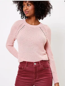 NEW NWT Loft Stitchy Shirttail Sweater Size: S Color: Sweet Pea Melange - Picture 1 of 2
