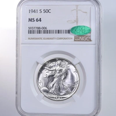 1941-S Walking Liberty 50C NGC CAC Certified MS64 - Image 1 of 2