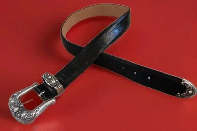 Cinturón de cuero Brighton de colección 1996 cocodrilo en relieve con hebilla plateada y perla-talla M fab Foto 1 de 4