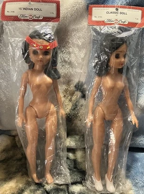 2X 1995 Fibre Craft 15" muñeca nativa americana pelo negro ojos móviles #3195 + Nuevo de Lote Antiguo Foto 1 de 4