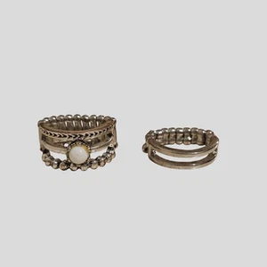 Silver Tone Stackable Stretch Rings One Size Beaded Boho Chic Jewelry - Picture 1 of 3