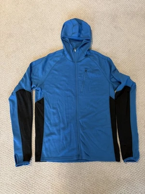 Men’s Ibex Shak Hoodie Size L full zip blue 100% merino wool - Image 1 of 4
