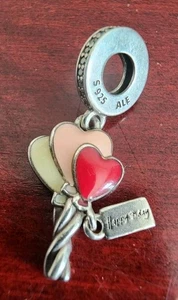 PANDORA S ALE 925 STERLING SILVER "HAPPY BIRTHDAY" HEART BALLOONS CHARM - Picture 1 of 6