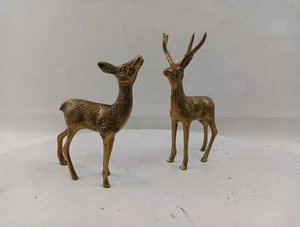 Vintage Mid Century Solid Brass Buck And Doe Deer Figurines Set of 2 - Picture 1 of 16