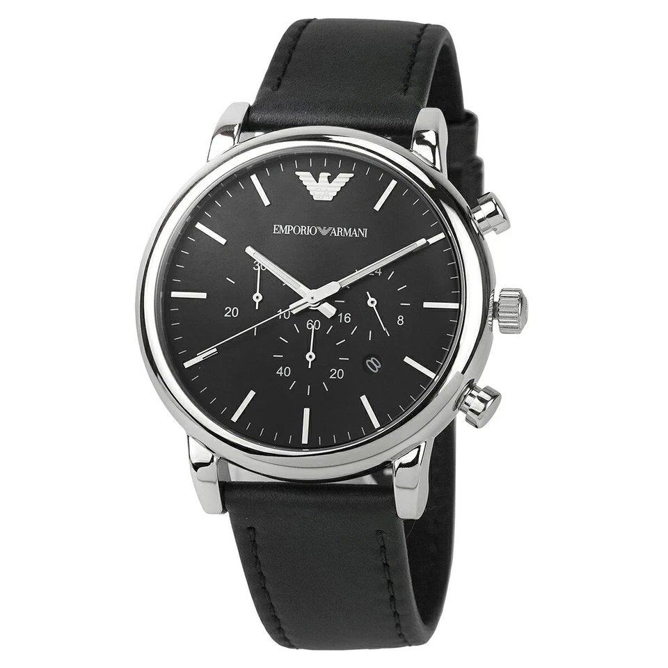Emporio Armani Men's Classic AR1828 Black Leather Japanese Quartz Casual Watch