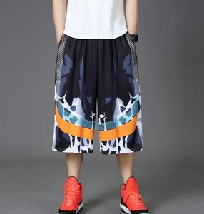 2025 Men's Summer Basketball Quick Dry Wide Leg Loose Fit Cropped Pants Shorts - Picture 1 of 17