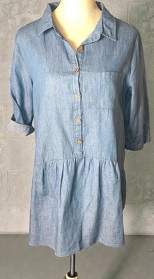 精品女式连衣裙,尺寸小号蓝色装饰标签袖草原纽扣二手状况完好 — 第 1/4 张图片