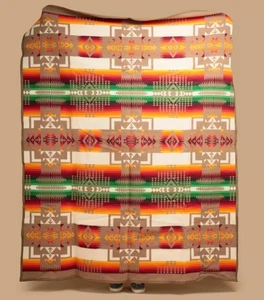 NEW Pendleton Southwest Aztec Chief Joseph Bed Wool Thick Blanket Khaki TWIN - Picture 1 of 9