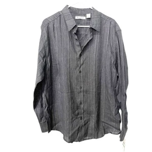 Cubavera Mens Large Dark Gray Black Linen Blend Shirt Short Sleeve Cuban Goth - Picture 1 of 10