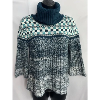 Suéter Decree Y2K Azul Acampanado Grueso Tejido Manga 3/4 Cuello Alto Talla M/L Retro Foto 1 de 4