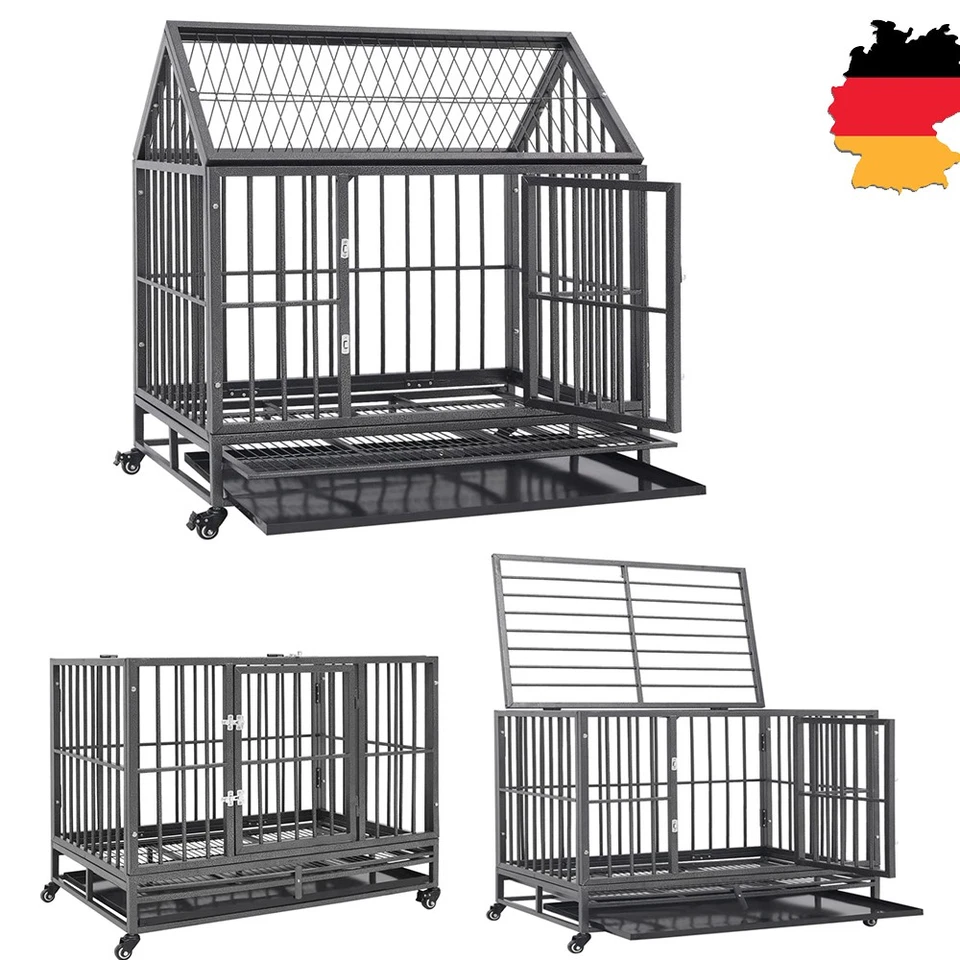 Mobile Hundekäfig mit Rollen Hundebox Transportbox Hundegitterbox Drahtkäfig  - Bild 1 von 1