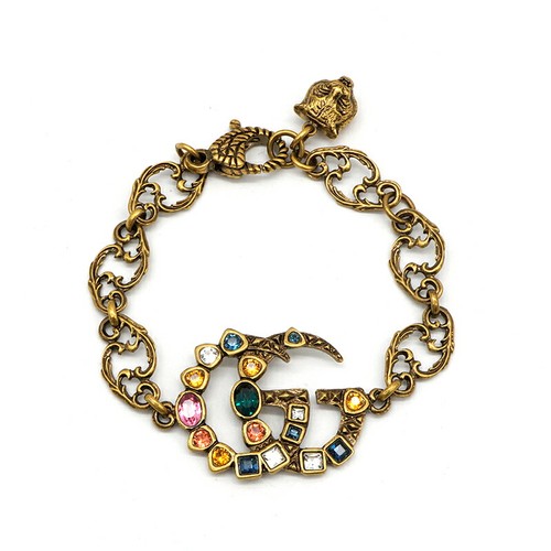 GUCCI Bracciale Doppio G Gg Marmont Giardino Testa di Gatto Tigre Cristallo Multicolore Ston