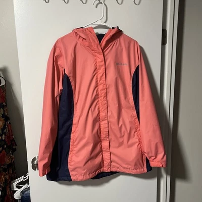 Chaqueta de lluvia para mujer Columbia coral/azul marino con capucha talla 1X usada en excelente estado Foto 1 de 4