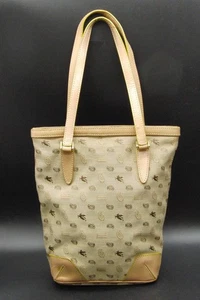Etro Milano Pegaso & Paisley Print Tote Bag Beige Tan Leather Trim HandBag - Picture 1 of 9