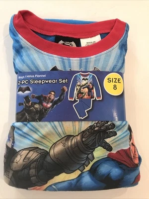 DC Batman Superman Pajamas Sleepwear Set Boys 2 pc Size 8 Long Sleeve Flannel - Image 1 of 3