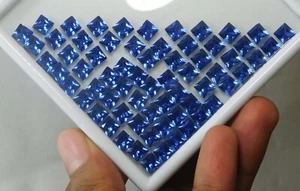 50 PCS Natural Blue Untreated Sapphire Square Gemstone CERTIFIED Lot 5 MM - Picture 1 of 6
