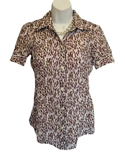 Banana Republic Blouse Size XS Shirt Dots Brown Purple Cotton Silk Top Career - Picture 1 of 7