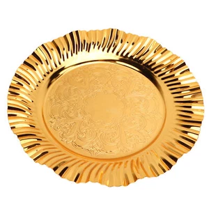 Round Gold Serving Tray 20cm Fanshaped Wavy Shape Stainless Steel Gold Round - Picture 1 of 12